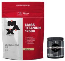 Kit aumento de peso: hipercalórico mass 3 kg max titanium + creatina turbo 300 g black skull