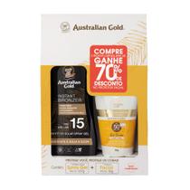 Kit Australian Gold Protetor Solar Instant Bronzer FPS 15 Spray Gel 237g e Protetor Facial FPS 50 Gel Creme 50g