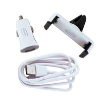 Kit automotivo lightning 3 em 1, cabo, carregador e suporte veicular branco ka100 newlink