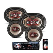 Kit Automotivo Player Mp3 Bluetooth + Par Falante Bravox 6" + Par 6X9 - Kit Fácil