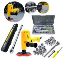 Kit Automotivo Politriz Lixadeira Multifunções 700W com Jogo Soquetes Sextavado e Chave Torquímetro de Estalo Fasterr Kit Automotivo Politriz Lixadeira Multifunções 700W com Jogo Soquetes Sextavado e Chave Torquímetro de Estalo Fasterr