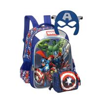 Kit Avengers Mochila Escolar Costas Reforçada+Lancheira