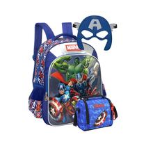 Kit Avengers Mochila Escolar Costas Reforçada+Lancheira