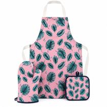 Kit Avental Cozinha Poliester Luva Pegador Estampa Tropical Kit Avental Cozinha Poliester Luva Pegador Estampa Tropical