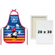 Kit Avental Escolar Mickey Vermelho + Tela de Pintura 20x30 Kit Avental Escolar Mickey Vermelho + Tela de Pintura 20x30
