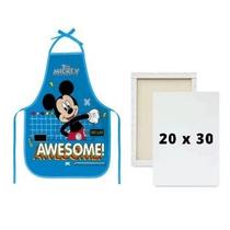Kit Avental Escolar PVC Mickey Azul + Tela de Pintura 20x30 Kit Avental Escolar PVC Mickey Azul + Tela de Pintura 20x30