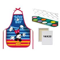 Kit Avental Escolar PVC Mickey Vermelho + Tela de Pintura 16x22 + Aquarela 12 Cores com Pincel Kit Avental Escolar PVC Mickey Vermelho + Tela de Pintura 16x22 + Aquarela 12 Cores com Pincel