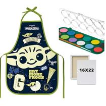 Kit Avental Escolar PVC Star Wars + Tela de Pintura 16x22 + Aquarela 12 Cores em Pastilha com Pincel