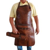 Kit Avental + Estojo Porta Facas Churrasqueiro Raiz Em Couro