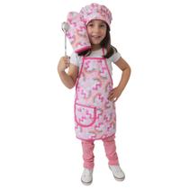 Kit Avental Infantil com Touca e Luva Menina 3 Pçs Unicórnio Rosa Kit Avental Infantil com Touca e Luva Menina 3 Pçs Unicórnio Rosa