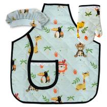 Kit Avental Infantil com Touca e Luva Menino 3 Pçs Safari Kit Avental Infantil com Touca e Luva Menino 3 Pçs Safari