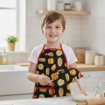 Kit Avental Infantil de Cozinha Estampado com Luva Térmica
