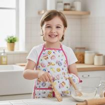 Kit Avental Infantil de Cozinha Estampado com Luva Térmica