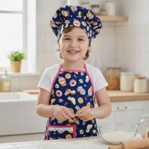Kit Avental Infantil de Cozinha Estampado Kids com Chapéu
