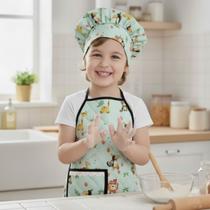 Kit Avental Infantil de Cozinha Estampado Kids com Chapéu