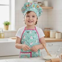 Kit Avental Infantil de Cozinha Estampado Kids com Chapéu