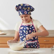 Kit Avental Juvenil de Cozinha Infantil Kids com Touca Estampado Impermeável COR:CUPCAKE AZUL