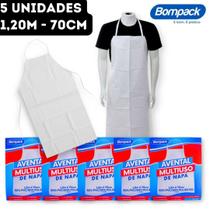 Kit Avental Multiuso de Napa Branco Impermeável Cozinha Açougue Bompack - 1,2m x 70cm - 5 Unidades