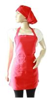 Kit Avental Oxford + Touca Gorro Cozinheiro Padaria Vermelh