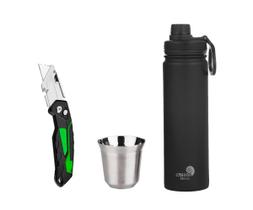 Kit Aventura - Garrafa Inox + Copo Inox + Canivete Dobrável Kit Aventura - Garrafa Inox + Copo Inox + Canivete Dobrável