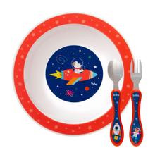 Kit Aventuras Astronauta Tigelinha Bowl Colher E Garfo Buba