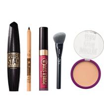 Kit Avon Maquiagem 5 pç Batom Máscara Pó Fácial Lápis Pincel
