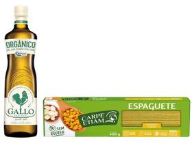 Kit Azeite de Oliva Extravirgem Orgânico Gallo - 500ml + Macarrão Espaguete Vegano sem Glúten