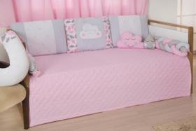 Kit Babá Cama Quarto Bebê Nuvenzinha Rosa 8 Peças