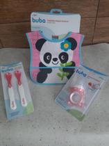 Kit babador com bolso panda +colher termossensivel rosa+ porta- frutinha