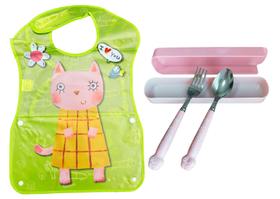 Kit Babador Impermeável Menina com Estojo de Talher