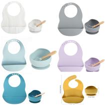 Kit Babador Para Bebes Crianças Neném De Silicone Copo Tigela Colher De Madeira Alimentação Colorido Diversão Teu Baby