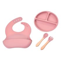 Kit Babador Prato Talheres Silicone Pietra Baby