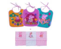 Kit babadores+paninhos de boca peppa pig 06-peças incomfral