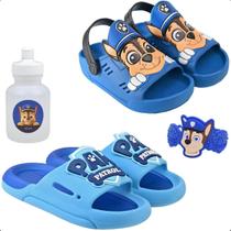 Kit Babuche Chinelo Slide Macio Com Pulseira Garrafinha Patrulha Meninas Meninos Lançamento