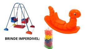 Kit baby 1 jund play duplo balanço + 1 gangorra nhoca laranja que suporta até 50 kg + brinde 25 bolinhas coloridas