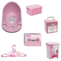 Kit Baby Banheira+Lixeira 6L+Cxa Org 3,5L+Maleta Rosa - B&M