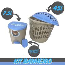 Kit Baby Bear Bebe Infantil Menino Cesto Roupa Saboneteira Lixeira