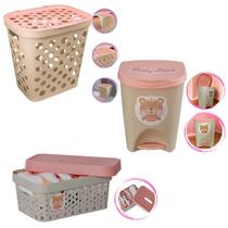 Kit Baby Bear Menina Cesto Roupa Cesto Organizador e Lixeira Kit Baby Bear Menina Cesto Roupa Cesto Organizador e Lixeira
