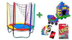 Kit baby cama elástica 1,40m colorida premiun + 300 multi blocos de montar infantil + cortesia 1 jogo de cartas uno/ prom