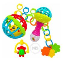 Kit Baby Chocalho Sensorial Bolinha Mordedor Silicone para Bebê Kit Baby Chocalho Sensorial Bolinha Mordedor Silicone para Bebê