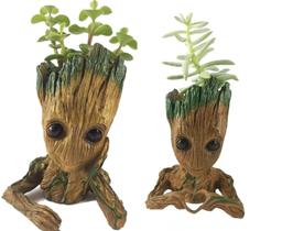 Kit Baby Groot Mão No Rosto E Coração Suculentas Porta Objeto Marvel