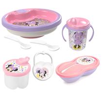 Kit Baby Minnie Prato Térmico Dosador Pote Papinha Caneca Trio Porta Chupeta