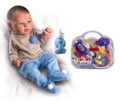 Kit Baby Reborn Menino 100% Vinil + Maleta Doutor Médico - DM Toys e Milk Brinquedos