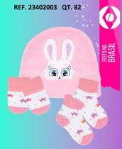 Kit baby rosa e branco toca meia e luva ref-23402003 Kit baby rosa e branco toca meia e luva ref-23402003