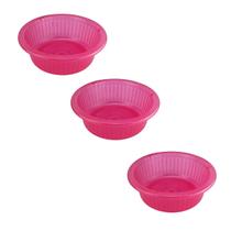 Kit Bacia Multiuso Canelada de Plástico 1,2 litro Pequena Rosa 3 peças Kit Bacia Multiuso Canelada de Plástico 1,2 litro Pequena Rosa 3 peças