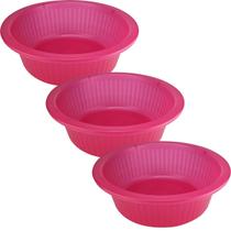 Kit Bacia Multiuso Canelada de Plástico 4,5 litros Grande Rosa 3 peças Kit Bacia Multiuso Canelada de Plástico 4,5 litros Grande Rosa 3 peças