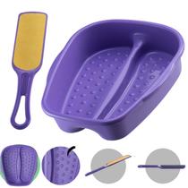 Kit Bacia para Pés + Lixa Anatômica Dupla face Pedicure Salão de Beleza Multiuso Relaxamento Dompel - Roxa