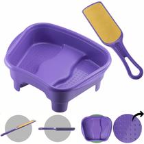 Kit Bacia para Pés Pedestal + Lixa Dupla face Pedicure Salão de Beleza Multiuso Relaxamento Dompel - Roxa
