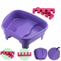 Kit Bacia para Pés Pedestal + Separador de Dedos EVA Pedicure Salão de Beleza Multiuso Dompel - Roxa