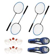 Kit Badminton 12 Peças 4 Raquetes 6 Petecas 2 Bolsas Esporte Olimpico